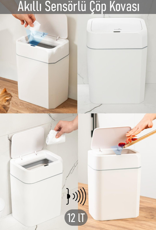 Porsima 4147 Hareket Sensörlü Sessiz Kapatma Çöp Kutusu Banyo Mutfak Çöp Kovası Kapaklı Banyo Çöp Kovası