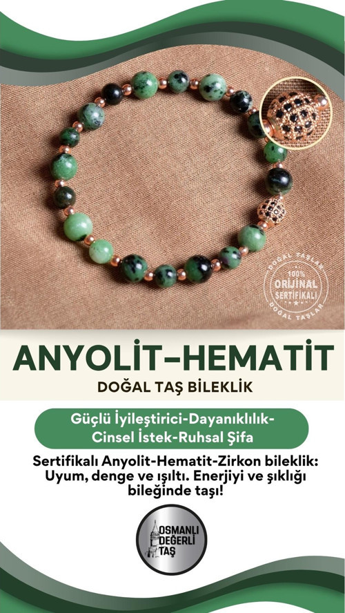 Sertifikalı Anyolit Hematit Zirkon Aparat Doğal Taş Bileklik