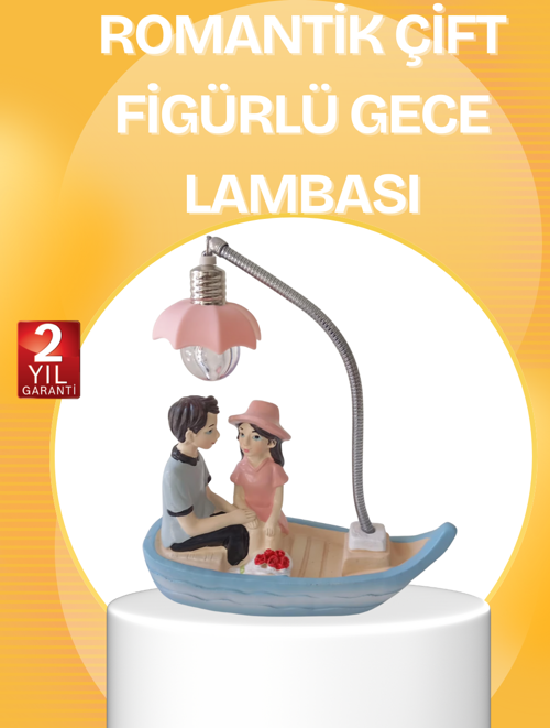 Romantik Çift Figürlü Gece Lambası Sandal Model Sevgiliye Özel Hediye