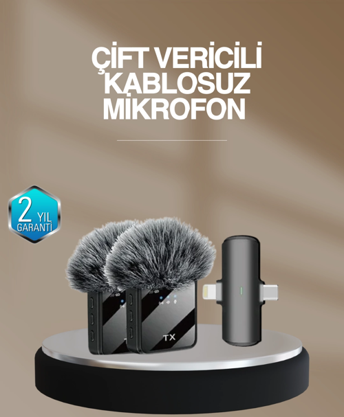 2’Li Kablosuz Yaka Mikrofonu Type-C Ve Lightning Uyumlu Profesyonel Set