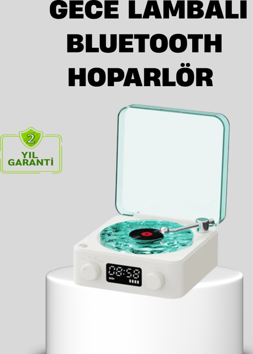 Gece Lambası Stereo Bluetooth Hoparlör Dijital Saatli Vintage Tasarım Çok Fonksiyonlu