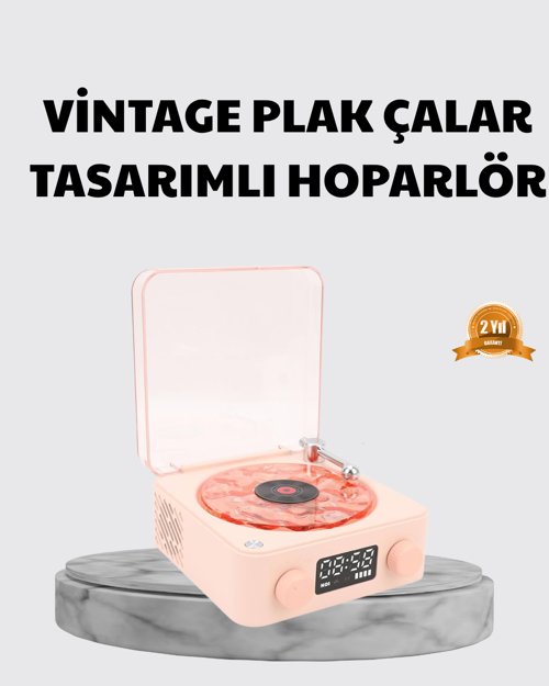 3-Ü-1 Gece Işığı Bluetooth Hoparlör Ve Dijital Saat Vintage Plak Çalar Tasarımlı