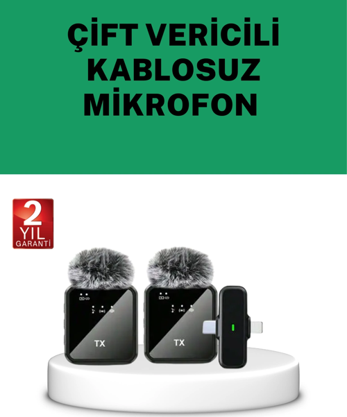 Canlı Yayın Ve Video Çekimleri İçin Çiftli Kablosuz Yaka Mikrofon