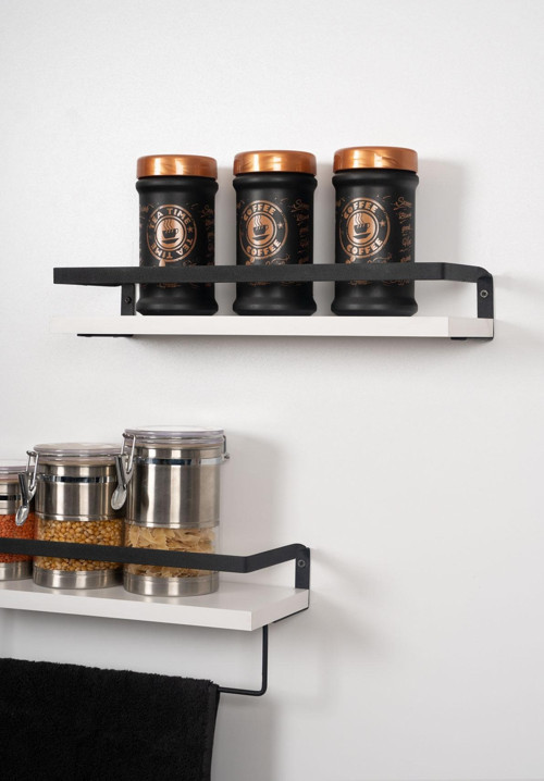 Mutfak Rafı Ahşap Metal Mutfak Havluluk 2 Raflı Duvara Monte Baharatlık