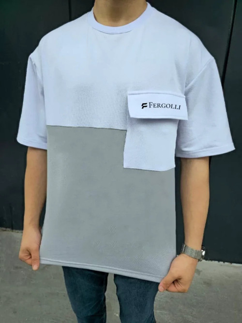 Unisex Torba Cep Detaylı Parçalı TShirt