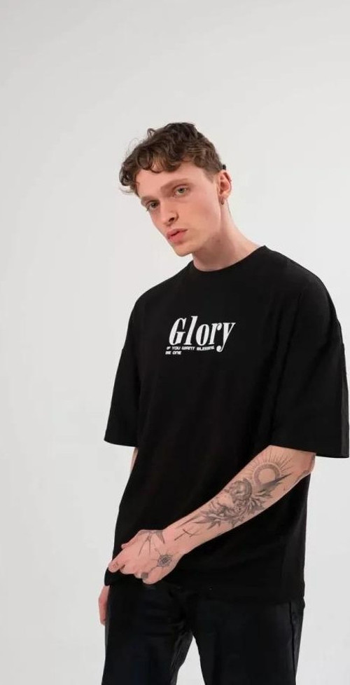 Unisex Bisiklet Yaka Baskılı Oversize TShirt