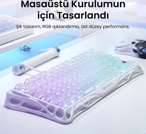 Mercury K1 Lite RGB Kablosuz Mekanik Gaming Klavye, Türkçe Q, Crystal Aurora