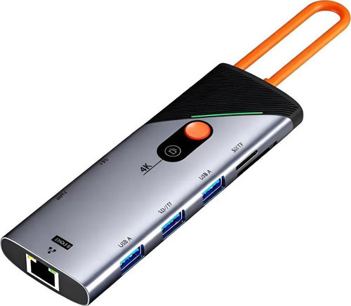 CR26 Taşınabilir USB 3.0 Type-C 5 Gbps için 8'i 1 arada USB Hub Çevirici Adaptörü, 1000Mbps RJ45 Ethernet, HDMI 4K 60Hz Görüntü, 3x USB 3.0, 90W PD Hızlı Şarj, SD Micro SD Kart