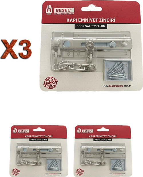 Sürgülü Kapı Emniyet Zinciri Saten (3 Adet)