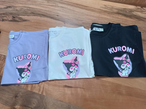 Farklı Tarz Eğlenceli Kuromi Yeni Nesil Karakter Baskılı Resimli Kız Pamuklu Siyah Tişört