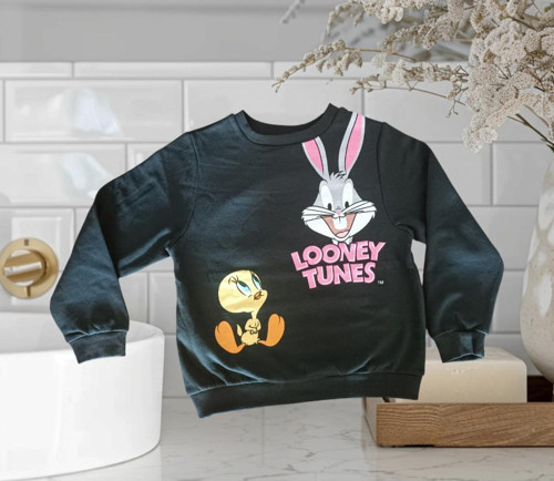 Baskılı Tarz Karakter Siyah Renk Sweatshirt