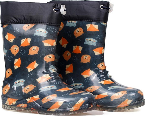 Turuncu Figürlü Çocuk Yağmur Çizmesi, Su Geçirmez, Kaymaz Tabanlı, Kışlık Çocuk Çizme