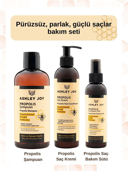 Kuru Ve Hassas Saçlar Için Ekstra Nem Ve Parlaklık Veren Onarıcı 3Lü Propolis Seti