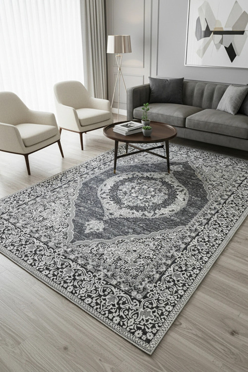 Kilim Savan Çift Taraflı Modern Desenli Yıkanabilir Pamuklu Dokuma 1. Kalite 2x3 Metre Gri