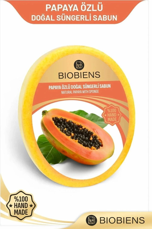 Biobiens Papaya Özlü Duş ve Cilde Özel Doğal Süngerli Sabun