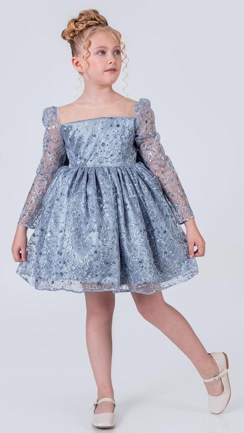 Ruche Lipa Kız Çocuk Abiye M00783 MAVİ