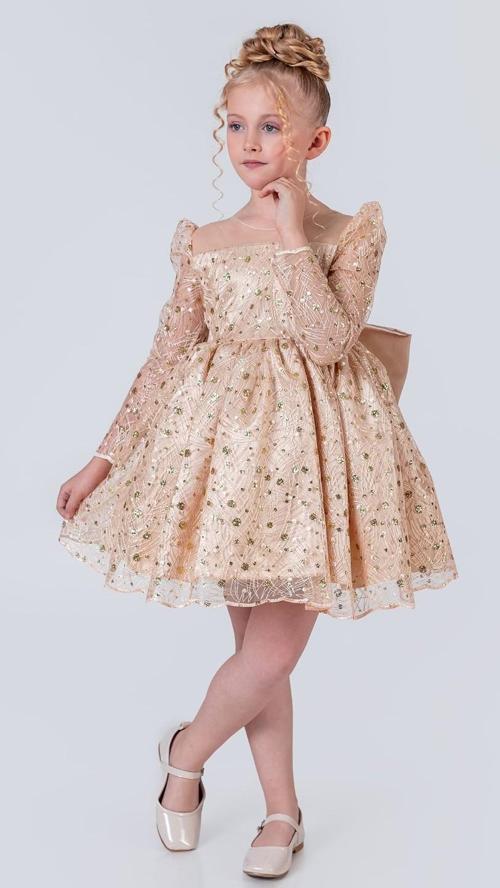 Ruche Lipa Kız Çocuk Abiye M00783 PUDRA