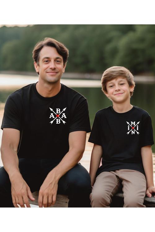 Aile Kombin Tişört- Kalp Mini Baskılı Bisiklet Yaka Tişört/T-Shirt (Tek Adet Fiyatıdır.)