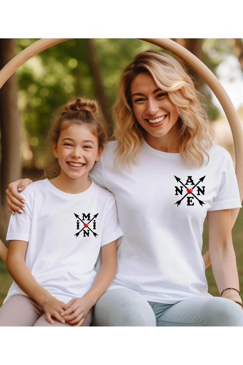 Aile Kombin Tişört- Kalp Mini Baskılı Bisiklet Yaka Tişört/T-Shirt (Tek Adet Fiyatıdır.)