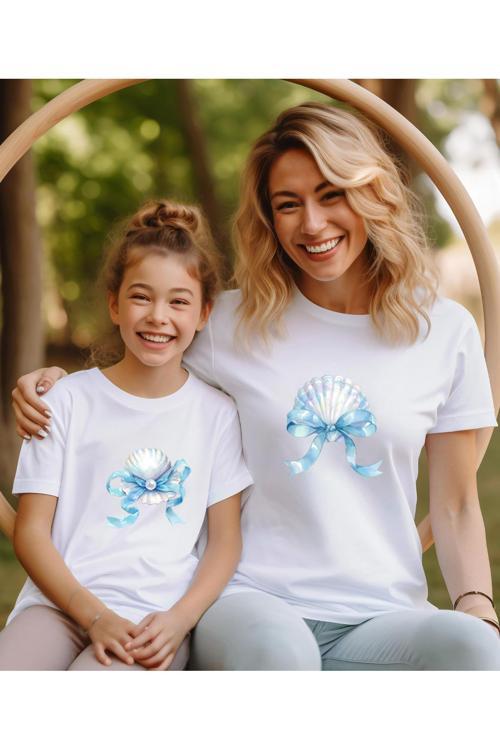 İnci Baskılı Anne-Kız Kombin Tişört (Tekli Üründür Kombin İçin Sepete 2 Adet Ekleyiniz)