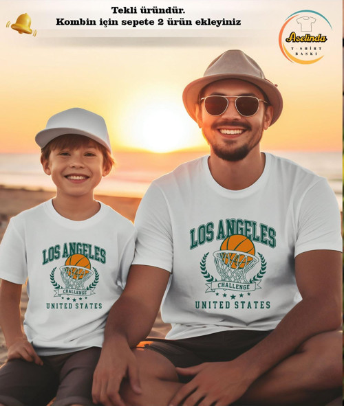 Los Angeles Baskılı Unisex Tshirt-Aile Kombin Tişört (Kombin Yapmak İçin 2 Ürün Ekleyiniz)