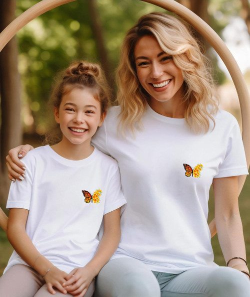 Pamuklu Papatya Kelebek Tasarım Tshirt