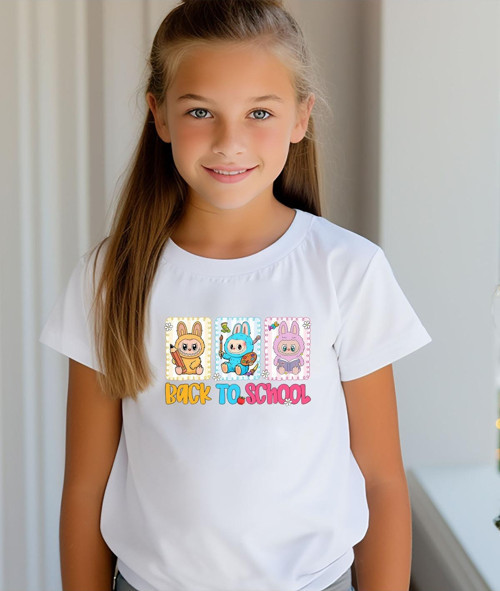 Labubu Back To School Baskılı Unisex Çocuk Tişört-Okula Dönüş Baskılı Çocuk Tişört