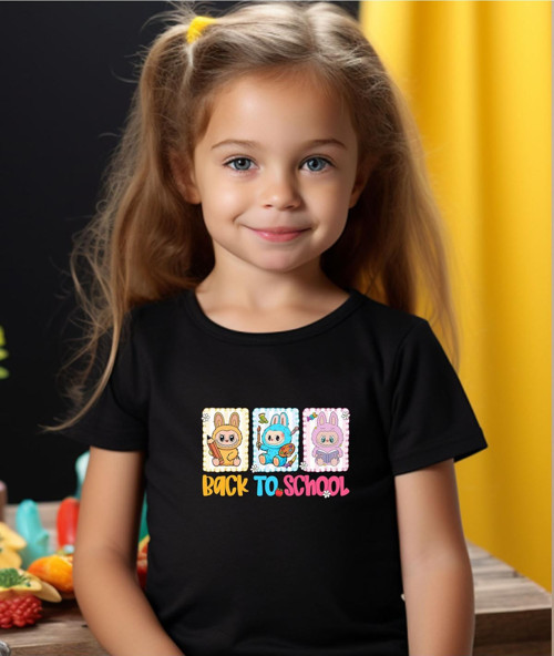 Labubu Back To School Baskılı Unisex Çocuk Tişört-Okula Dönüş Baskılı Çocuk Tişört