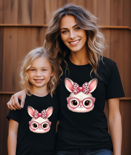 Sevimli Tavşan Anne Kız T-Shirt -Kombin (Tekli Üründür Kombin Yapmak İçin 2 Adet Sepete Ekleyiniz)