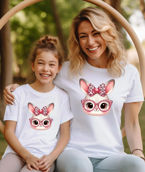 Sevimli Tavşan Anne Kız T-Shirt -Kombin (Tekli Üründür Kombin Yapmak İçin 2 Adet Sepete Ekleyiniz)