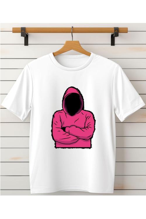 Squid Game Kostüm Baskılı Bisiklet Yaka Beyaz Tişört/T-Shirt- (Tek Adet Fiyatıdır)