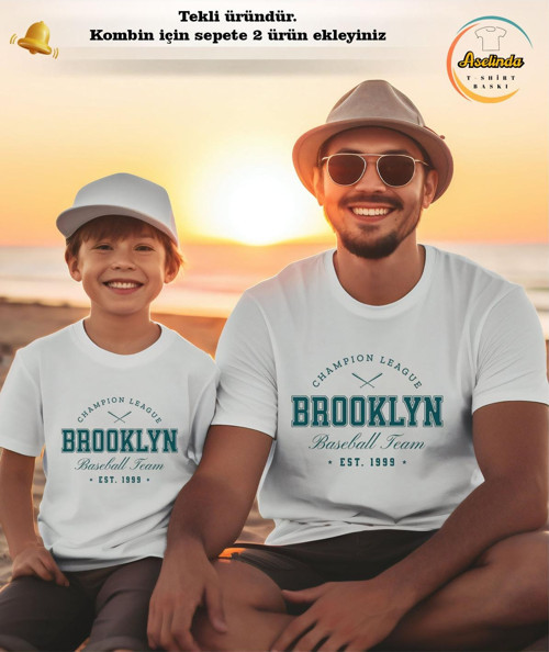Unisex Brooklyn Baskılı Pamuklu Bisiklet Yaka T-Shirt Tişört(Kombin Yapmak İçin 2 Ürün Ekleyiniz)