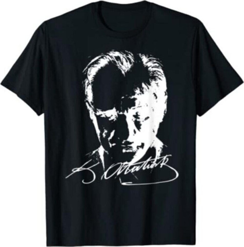 Unisex Siyah Mustafa Kemal Atatürk Baskılı T-Shirt