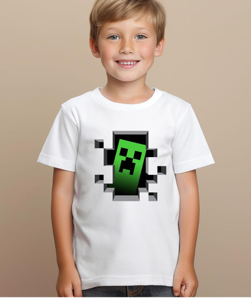 Minecraftt Model Baskılı Çocuk Tişört - Bisiklet Yaka Tshirt - Pamuklu Çocuk Tshi̇Rt