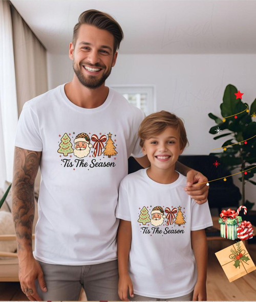 Tis The Season Baskılı Christmas Tişört-Aile Kombin Tişört(Kombin Yapmak İçin Ürün Ekleyiniz)
