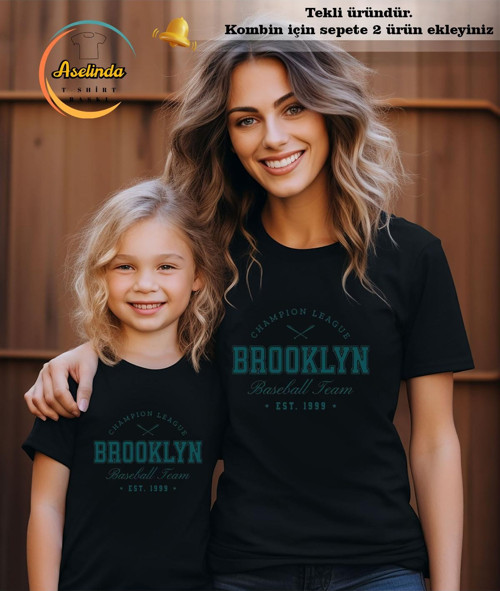 Unisex Brooklyn Baskılı Pamuklu Bisiklet Yaka T-Shirt Tişört(Kombin Yapmak İçin 2 Ürün Ekleyiniz)