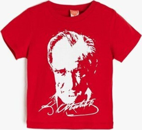 Unısex 23 Nisan 29 Ekim 10 Kasım 19 Mayıs Gösteri Kostüm Atatürk Baskılı Kırmızı Kısa Kol T-Shırt