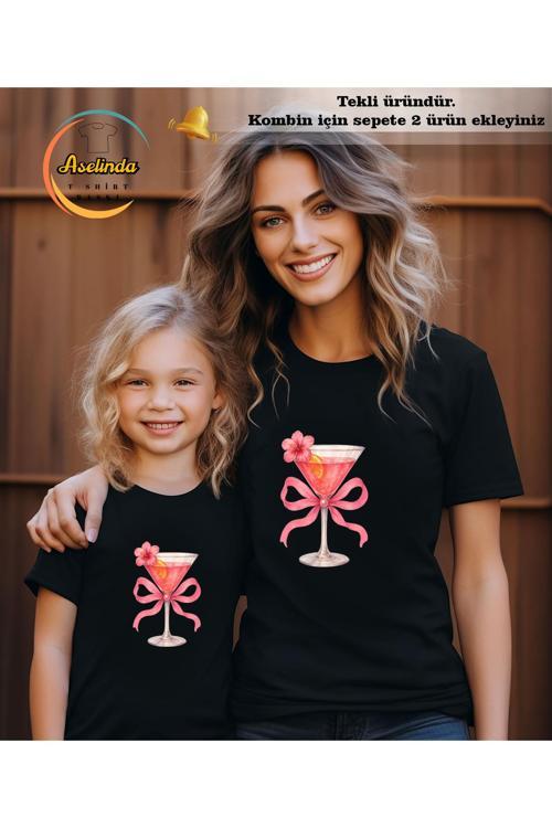 Anne-Kız Pamuklu Bisiklet Yaka Kombin T-Shirt-(Kombin İçin Sepete 2 Ürün Ekleyiniz)