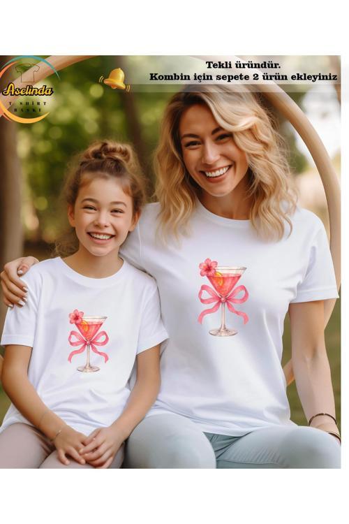 Anne-Kız Pamuklu Bisiklet Yaka Kombin T-Shirt-(Kombin İçin Sepete 2 Ürün Ekleyiniz)