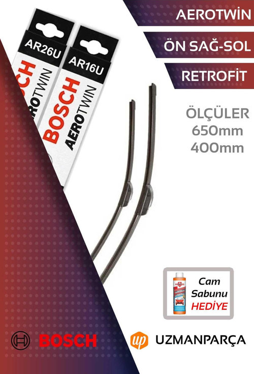 Peugeot 206+ 2010-2012 Muz Tipi Aerotwin Ön Silecek Takımı Bosch