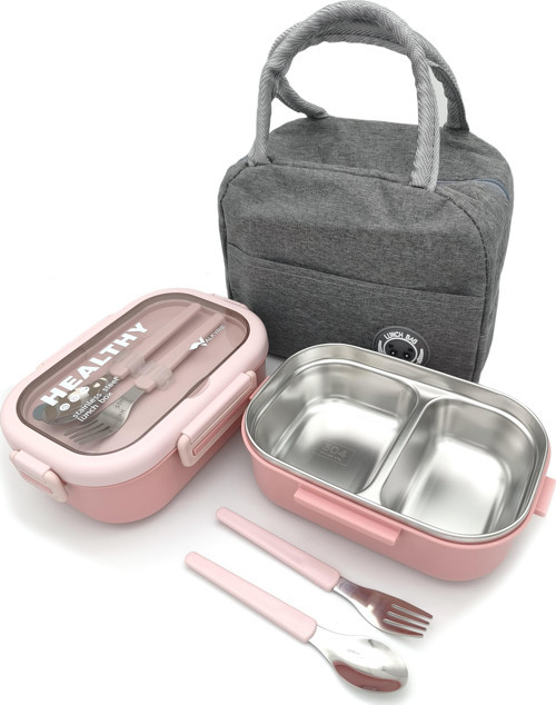 Isı Yalıtımlı Termal Çantalı Çelik Lunch Box – BPA’sız, Sızdırmaz, Çok Bölmeli Yemek Kabı Pembe