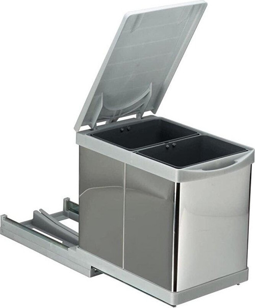 Toty 21705 Paslanmaz Gövdeli Çift Bölmeli Dolap Içi Raylı Çöp Kovası 7.5+7.5 Litre