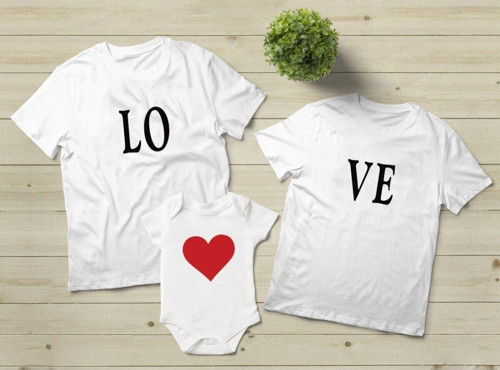 Lo-Ve Kalpli 3Lü Aile Kombini Tişört Ve Zıbın Set
