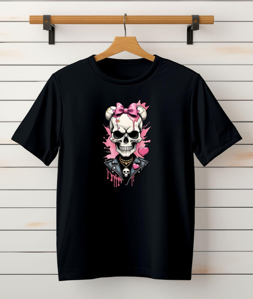 Kuru Kafa Baskılı Bisiklet Yaka Pamuklu T-Shirt