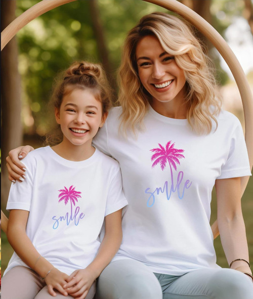 Smile Baskılı Anne Kız Kombin Tişört (Tekli Üründür Kombin İçin Sepete 2 Adet Ekleyiniz)