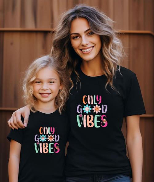 Only Good Vibes Baskılı Anne-Kız Kombin Tişört (Kombin Yapmak İçin 2 Ürün Ekleyiniz)