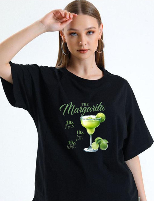 Margarita Limon Baskılı Pamuklu Bisiklet Yaka T-Shirt