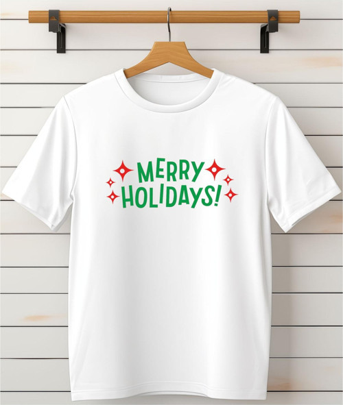 Yılbaşı,Yeni Yıl Merry Holiday Baskılı Bisiklet Yaka T-Shirt
