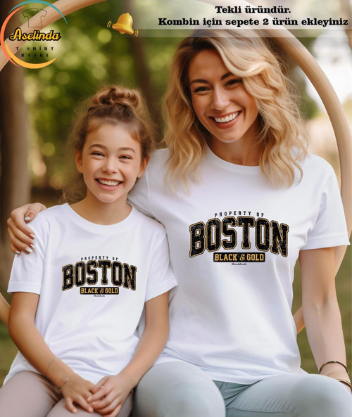 Unisex Boston Tasarım Baskılı Tshirt-Aile Kombin Tişört (Kombin Yapmak İçin 2 Ürün Ekleyiniz)