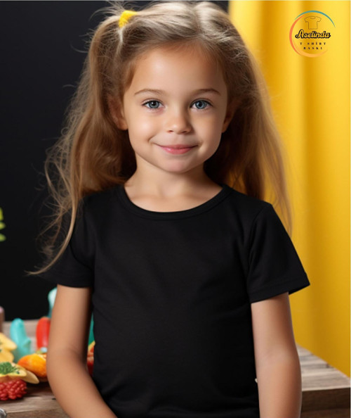 Unisex Bisiklet Yaka Baskısız Düz Siyah Basic Çocuk T-Shirt-Çoçuk Tişört